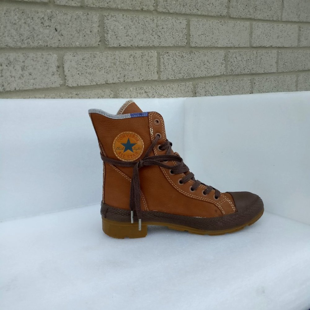CONVERSE 100%LEATHER Plaid Lined Camp Hiker Winter Combat boot 6.5us/4.5uk RaRe